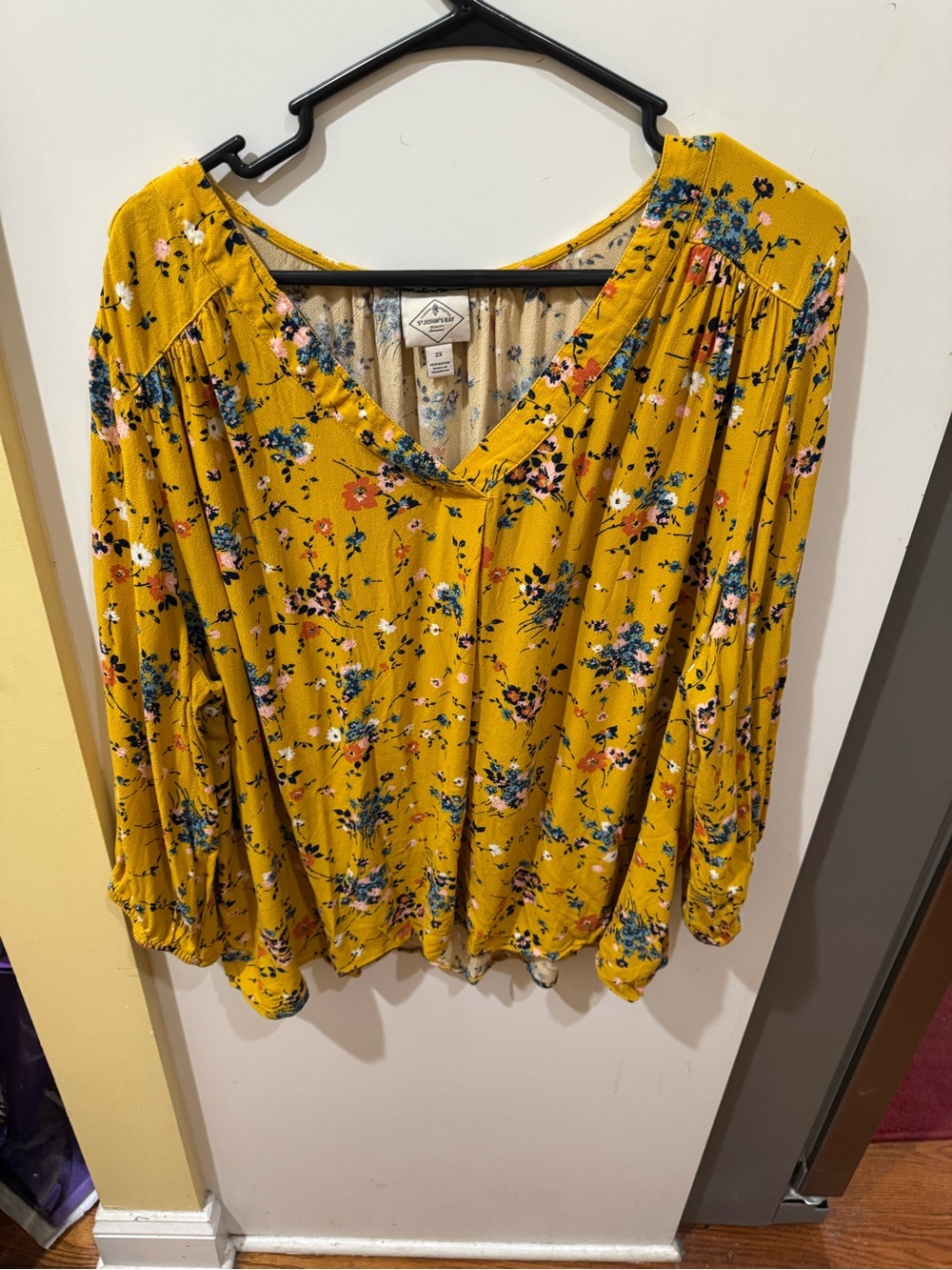 St. John's Bay Mustard Floral V-Neck Blouse